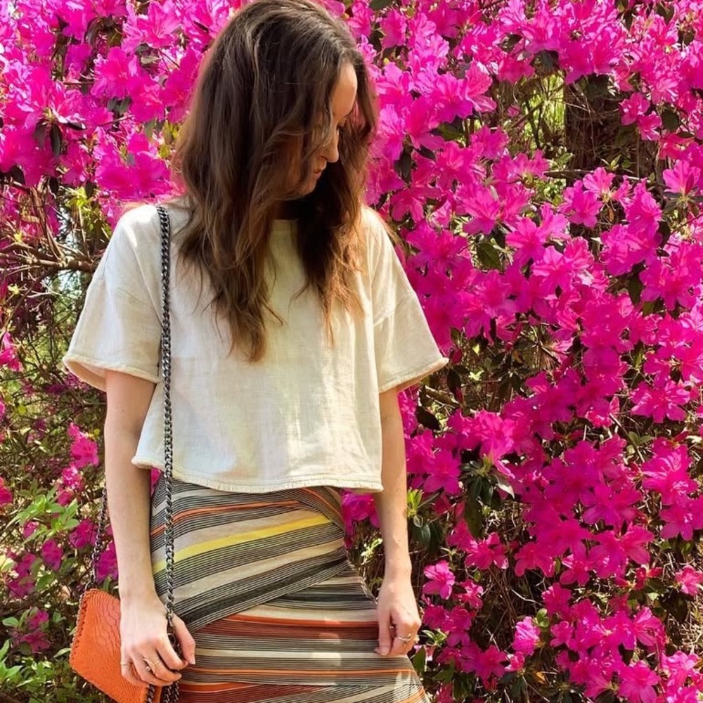 Very J Cream Frayed Crop Top